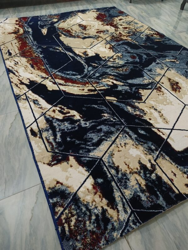 Volcanic Grid – 6x9 Ft Abstract Rug in Navy, Beige & Maroon - Image 5