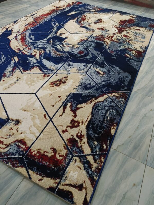 Volcanic Grid – 6x9 Ft Abstract Rug in Navy, Beige & Maroon - Image 6
