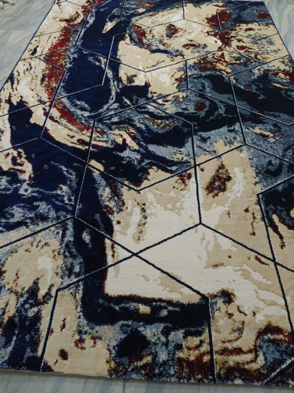 Volcanic Grid – 6x9 Ft Abstract Rug in Navy, Beige & Maroon - Image 7