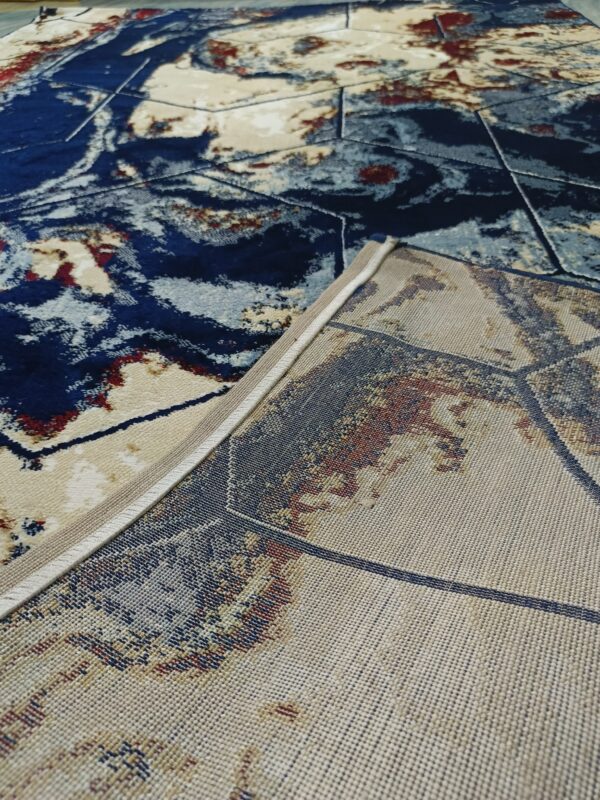 Volcanic Grid – 6x9 Ft Abstract Rug in Navy, Beige & Maroon - Image 8