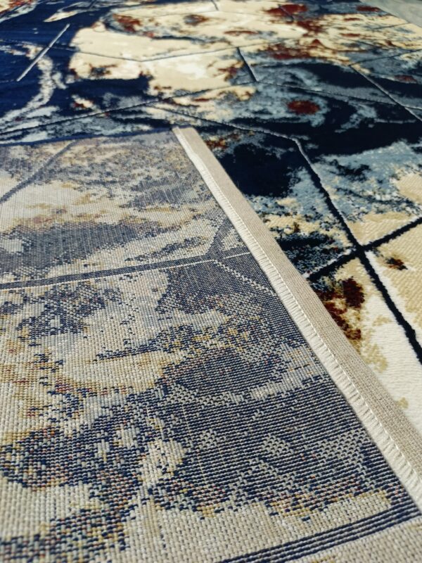 Volcanic Grid – 6x9 Ft Abstract Rug in Navy, Beige & Maroon - Image 9