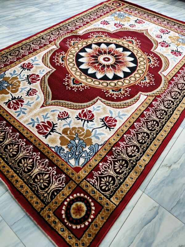 Imperial Bloom – 6x9 Ft Classic Floral Rug in Maroon, Cream & Gold - Image 6