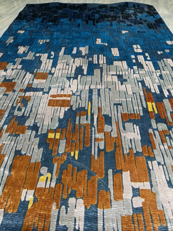 Midnight Cascade – Abstract 6x9 Ft Rug in Blue, Gold & Grey Tones - Image 3