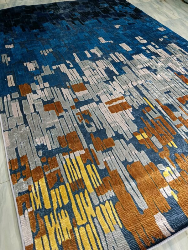 Midnight Cascade – Abstract 6x9 Ft Rug in Blue, Gold & Grey Tones - Image 4