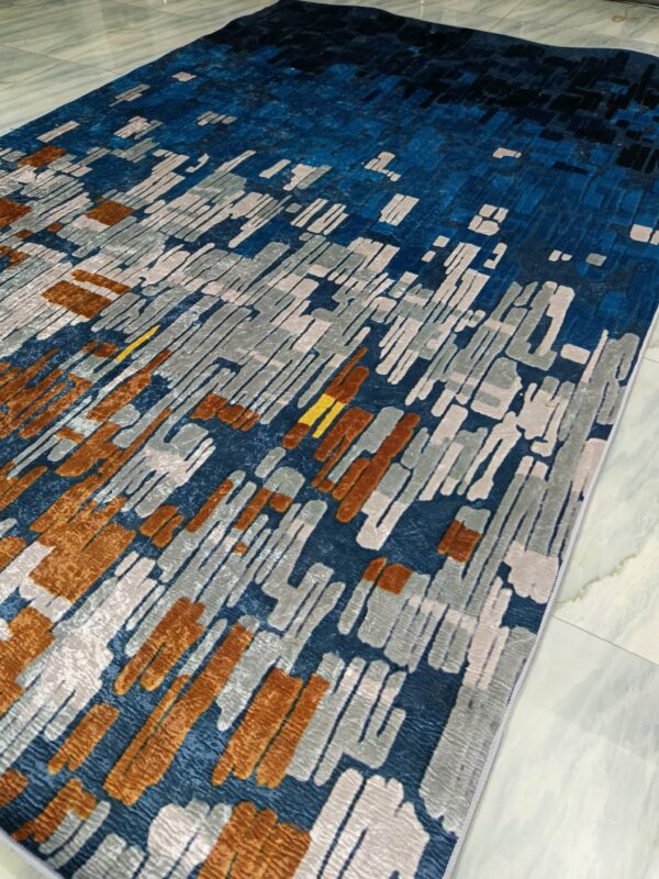 Midnight Cascade – Abstract 6x9 Ft Rug in Blue, Gold & Grey Tones - Image 5