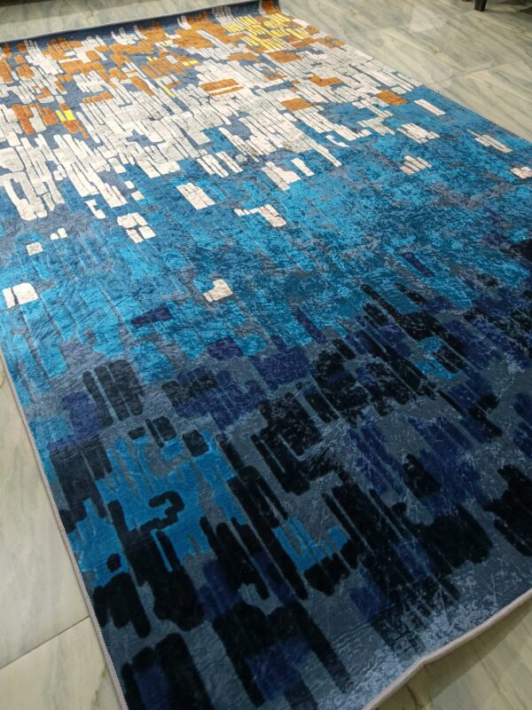Midnight Cascade – Abstract 6x9 Ft Rug in Blue, Gold & Grey Tones - Image 6