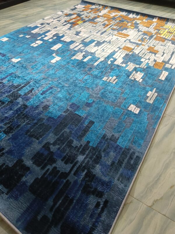 Midnight Cascade – Abstract 6x9 Ft Rug in Blue, Gold & Grey Tones - Image 7