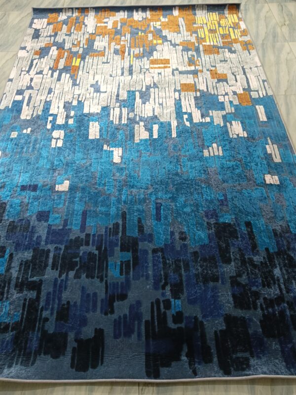 Midnight Cascade – Abstract 6x9 Ft Rug in Blue, Gold & Grey Tones - Image 8
