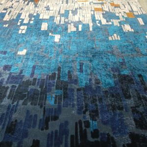 Midnight Cascade – Abstract 6x9 Ft Rug in Blue, Gold & Grey Tones
