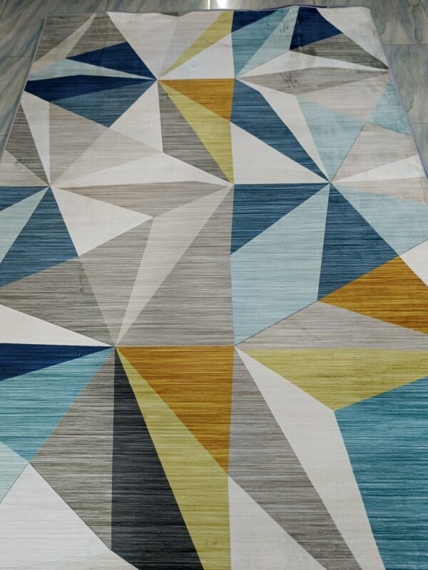 Prism Glow – 6x9 Ft Geometric Rug in Blue, Mustard & Neutrals - Image 2
