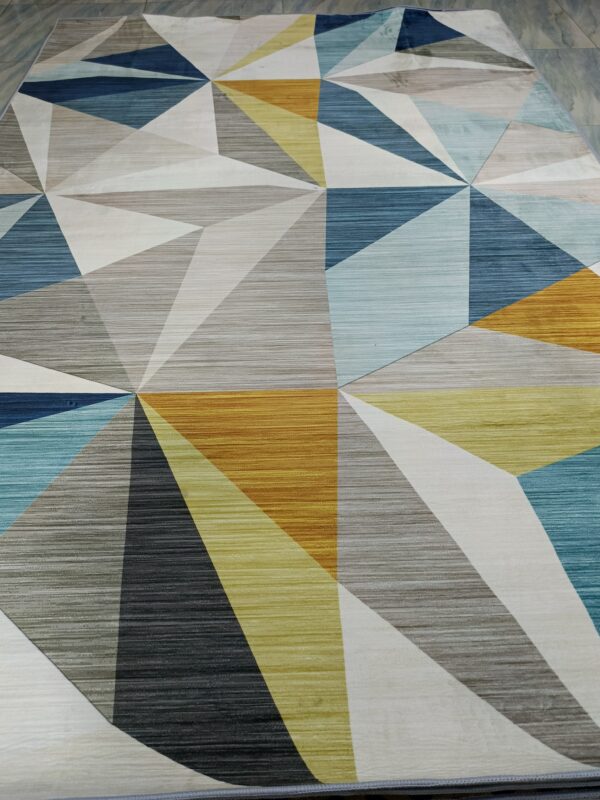 Prism Glow – 6x9 Ft Geometric Rug in Blue, Mustard & Neutrals - Image 9