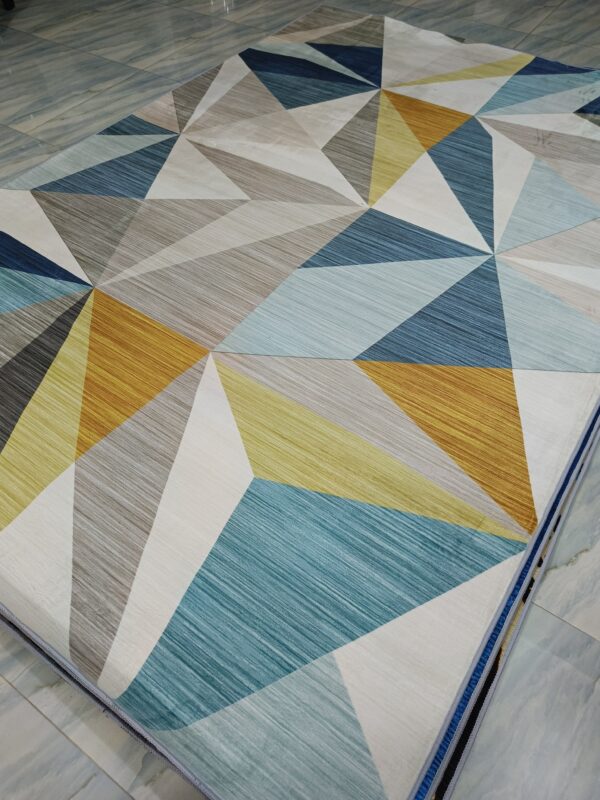 Prism Glow – 6x9 Ft Geometric Rug in Blue, Mustard & Neutrals - Image 8
