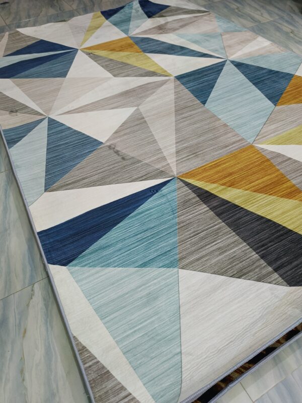 Prism Glow – 6x9 Ft Geometric Rug in Blue, Mustard & Neutrals - Image 7