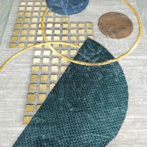 Orbit Luxe – 6x9 Ft Modern Rug in Beige, Gold & Teal Blue