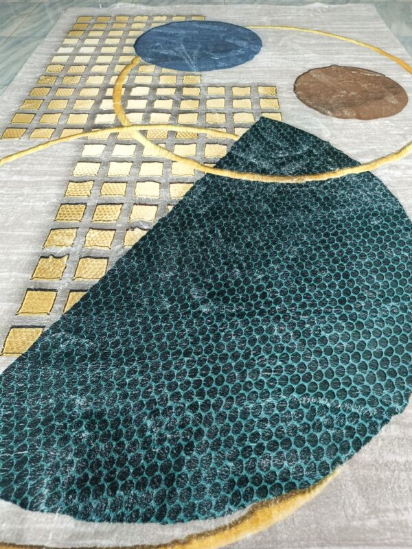 Orbit Luxe – 6x9 Ft Modern Rug in Beige, Gold & Teal Blue - Image 2