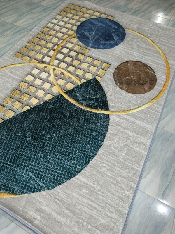 Orbit Luxe – 6x9 Ft Modern Rug in Beige, Gold & Teal Blue - Image 3