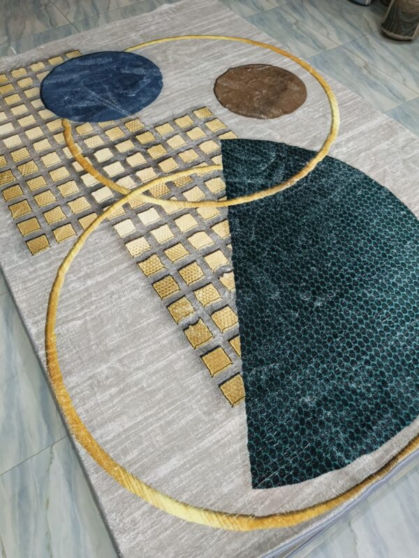Orbit Luxe – 6x9 Ft Modern Rug in Beige, Gold & Teal Blue - Image 4