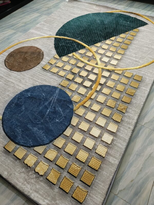 Orbit Luxe – 6x9 Ft Modern Rug in Beige, Gold & Teal Blue - Image 5