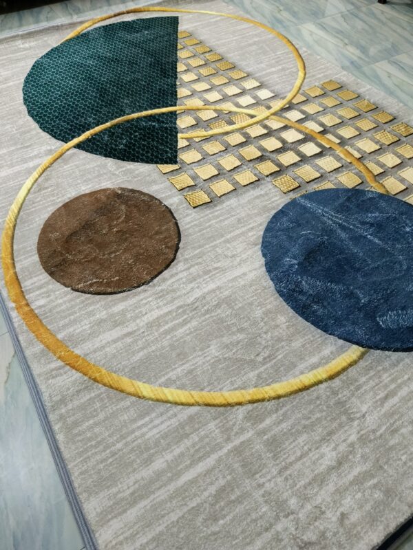 Orbit Luxe – 6x9 Ft Modern Rug in Beige, Gold & Teal Blue - Image 6
