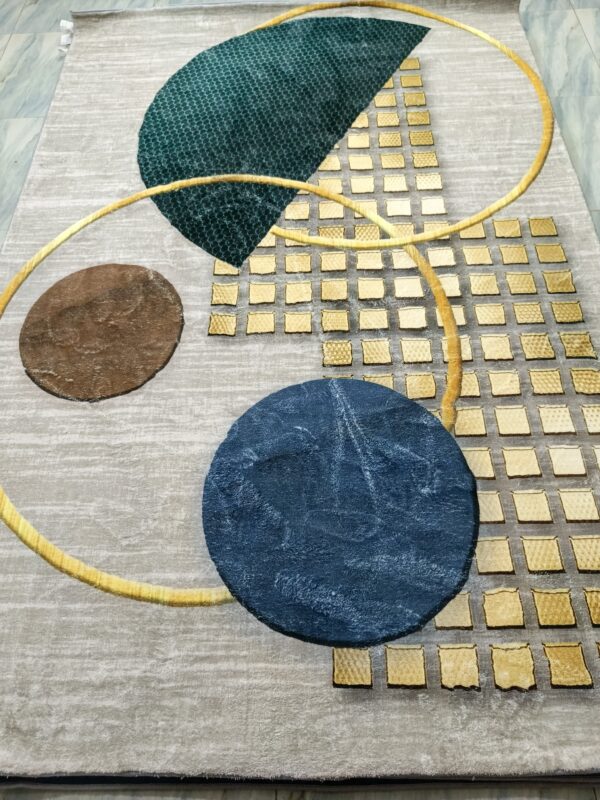 Orbit Luxe – 6x9 Ft Modern Rug in Beige, Gold & Teal Blue - Image 7