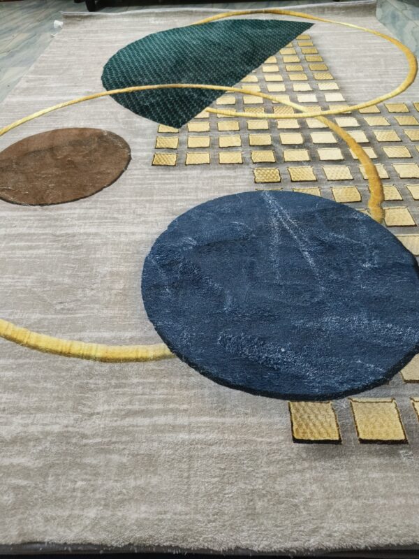 Orbit Luxe – 6x9 Ft Modern Rug in Beige, Gold & Teal Blue - Image 8