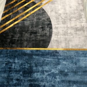 Golden Axis – Abstract Rug in Blue, Grey & Gold