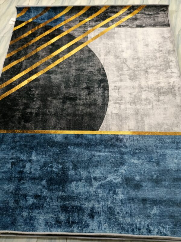 Golden Axis – Abstract Rug in Blue, Grey & Gold