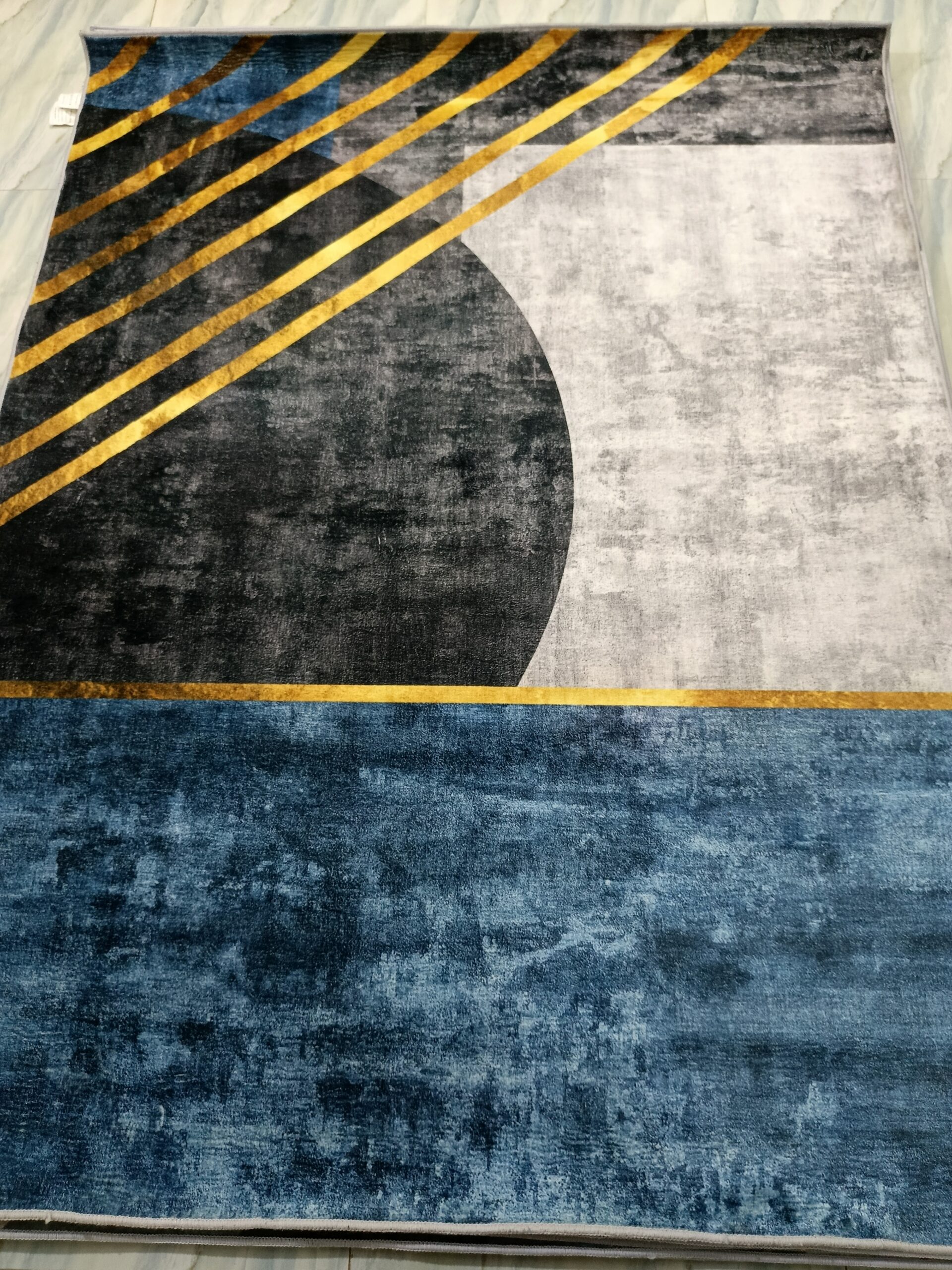 Golden Axis – Abstract Rug in Blue, Grey & Gold