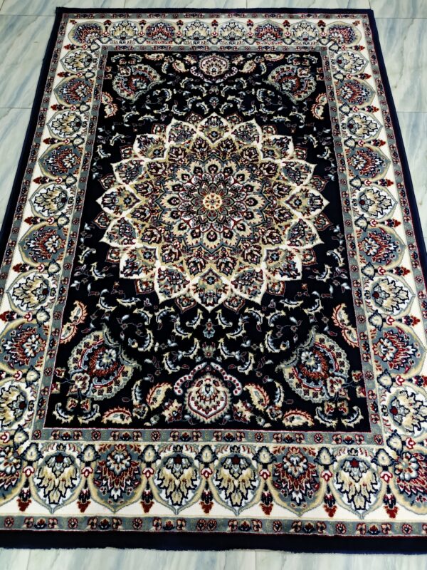 Sultan Medallion – 5x7 Ft Traditional Rug in Black, Ivory & Gold - Image 2