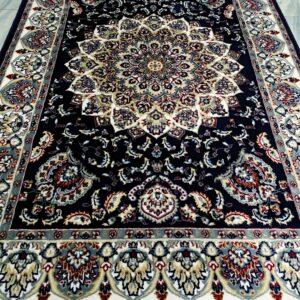 Sultan Medallion – 5x7 Ft Traditional Rug in Black, Ivory & Gold