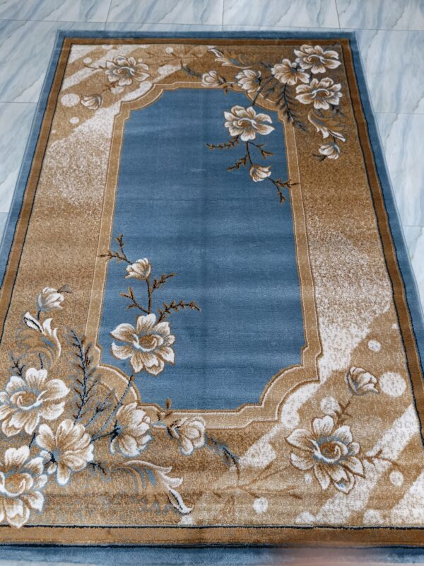Blue Blossom – 5x7 Ft Turkish Rug in Sky Blue & Beige Floral - Image 3