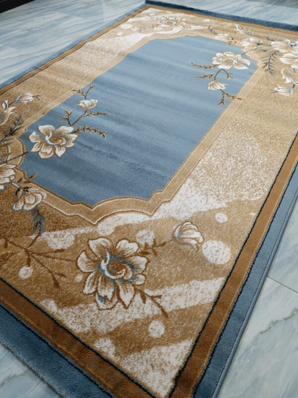 Blue Blossom – 5x7 Ft Turkish Rug in Sky Blue & Beige Floral - Image 7