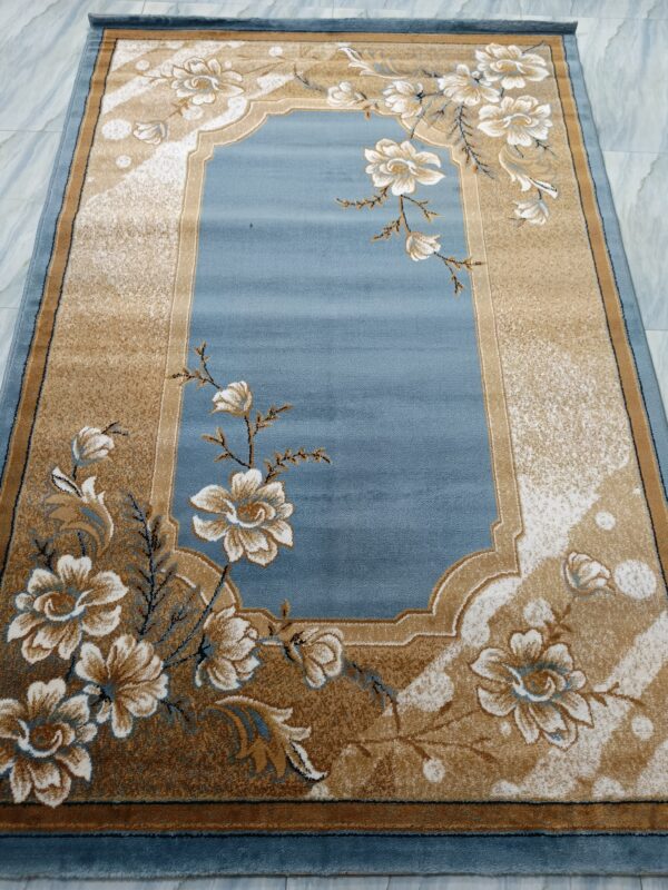 Blue Blossom – 5x7 Ft Turkish Rug in Sky Blue & Beige Floral - Image 9