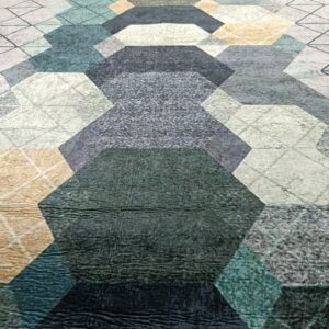 HexaBlend – Contemporary Rug in Earthy Tones & Teal Accents