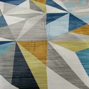 Prism Radiance – Geometric Rug in Sky Blue, Mustard & Neutrals