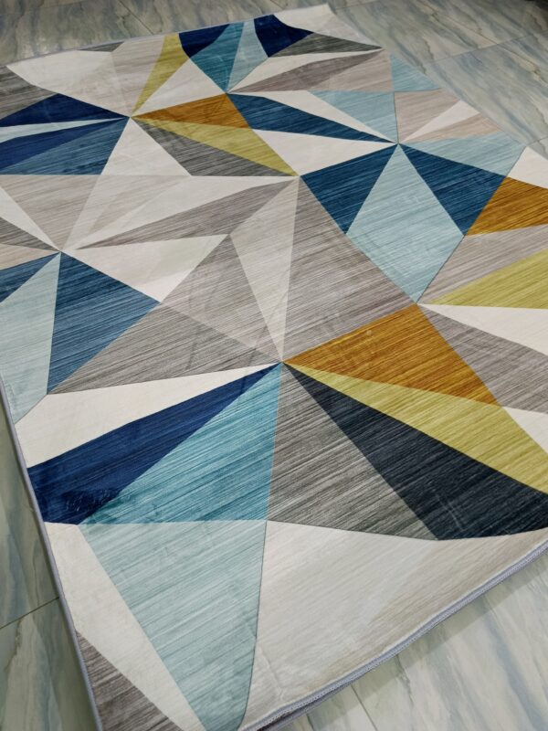 Prism Radiance – Geometric Rug in Sky Blue, Mustard & Neutrals - Image 2