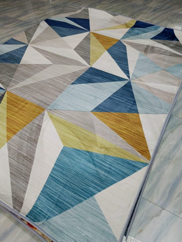 Prism Radiance – Geometric Rug in Sky Blue, Mustard & Neutrals - Image 3