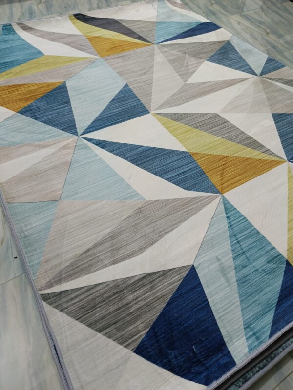 Prism Radiance – Geometric Rug in Sky Blue, Mustard & Neutrals - Image 4