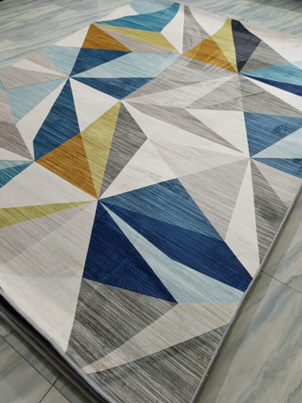 Prism Radiance – Geometric Rug in Sky Blue, Mustard & Neutrals - Image 5