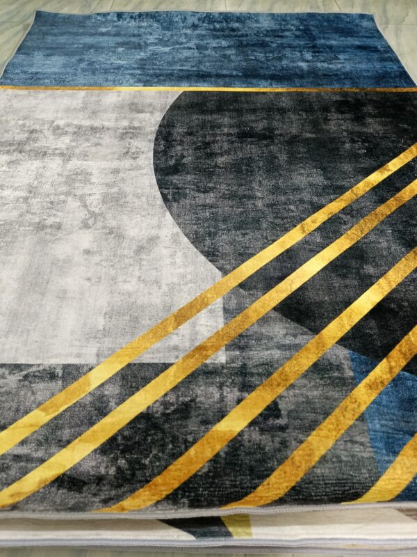 Golden Axis – Abstract Rug in Blue, Grey & Gold - Image 2