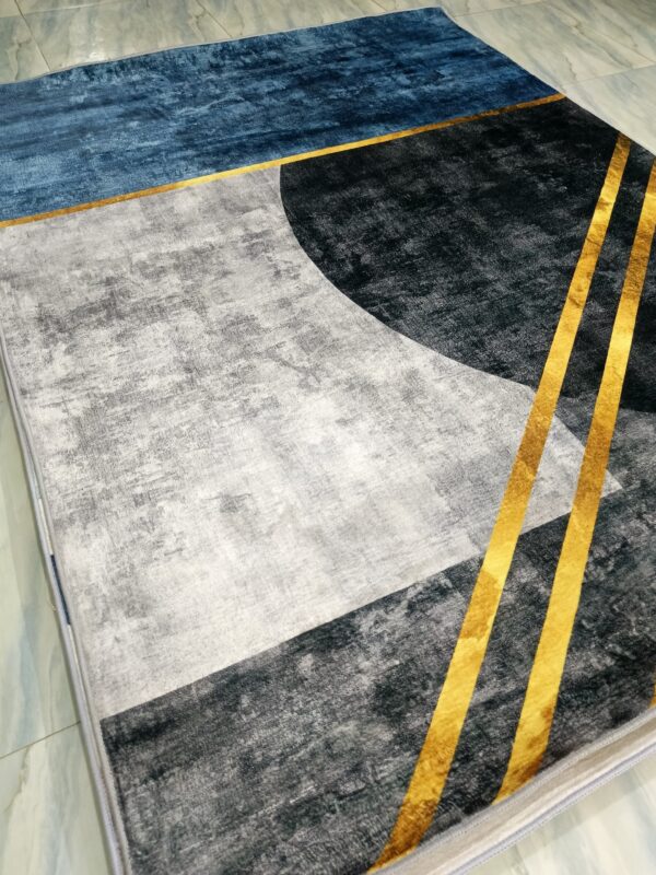 Golden Axis – Abstract Rug in Blue, Grey & Gold - Image 3