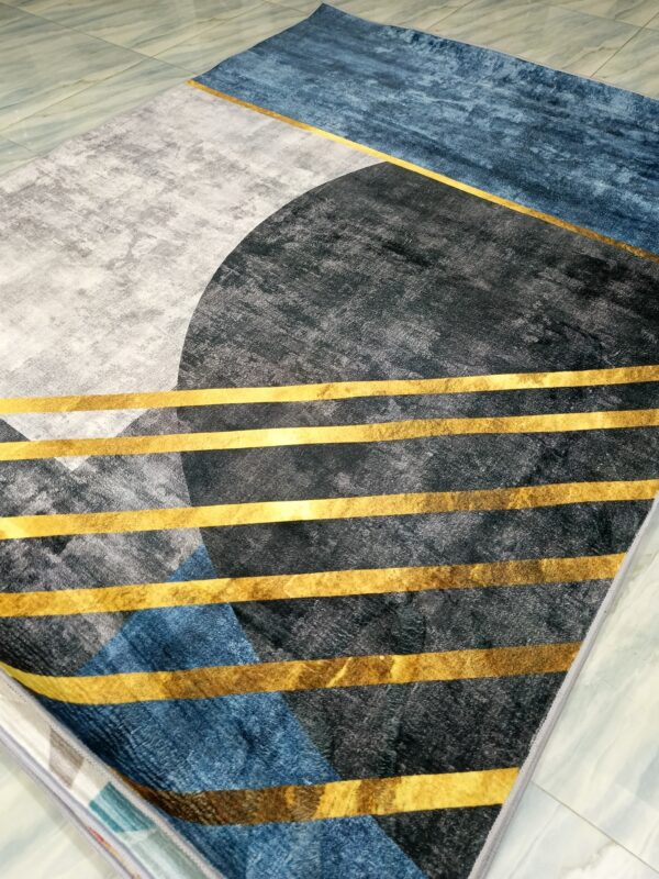 Golden Axis – Abstract Rug in Blue, Grey & Gold - Image 4