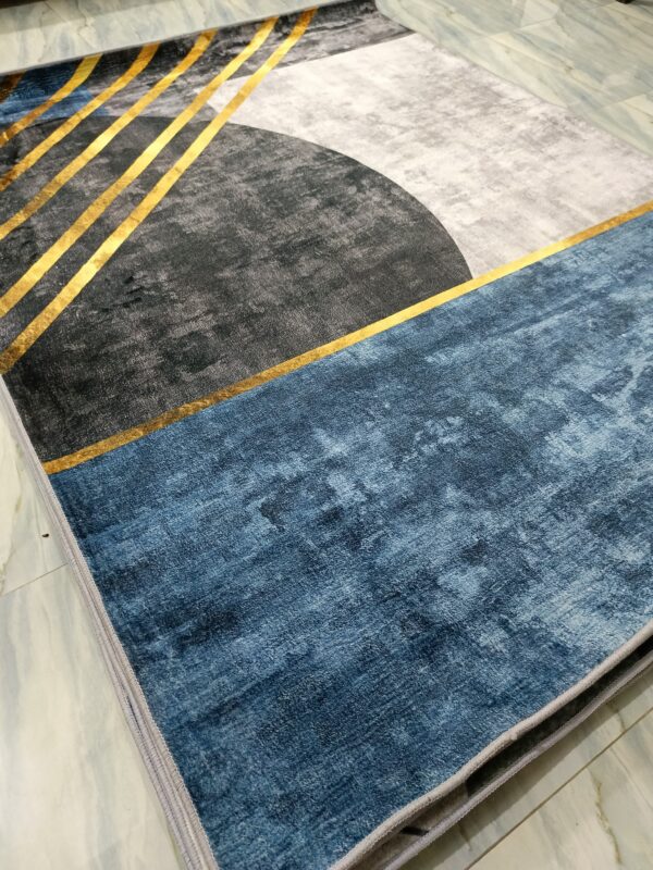 Golden Axis – Abstract Rug in Blue, Grey & Gold - Image 5