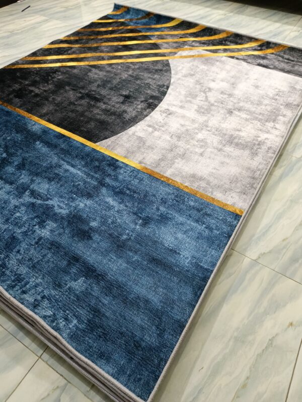 Golden Axis – Abstract Rug in Blue, Grey & Gold - Image 6