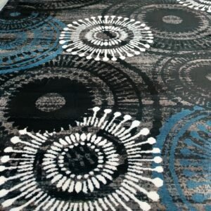 Nova Burst – 6x9 ft Circular Pattern Rug in Black, Blue & White