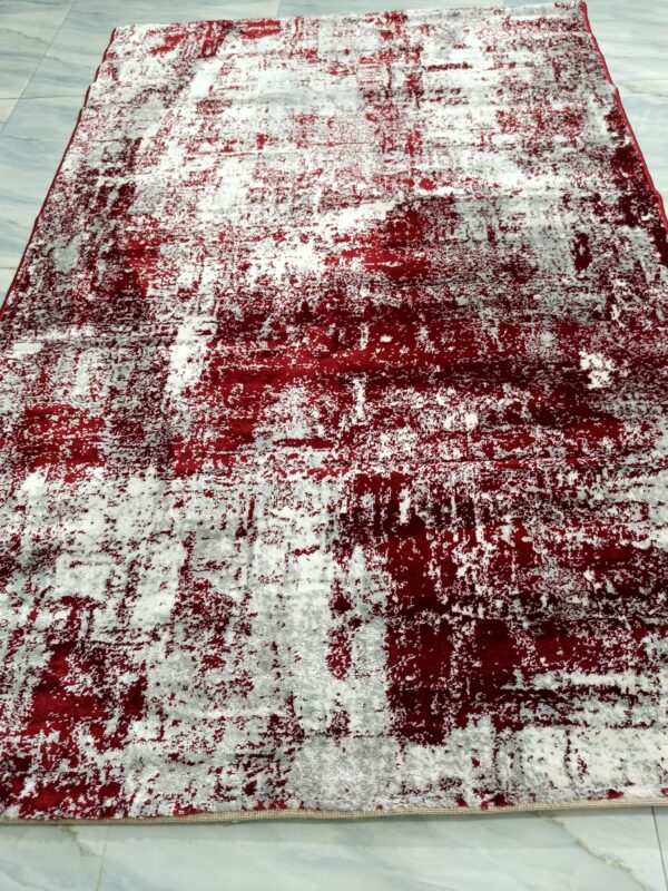 Crimson Fade – 4x6 Ft Abstract Rug in Red & Frosted Grey - Image 3