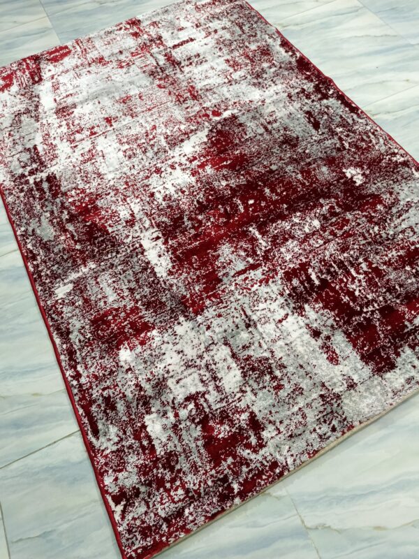 Crimson Fade – 4x6 Ft Abstract Rug in Red & Frosted Grey - Image 4