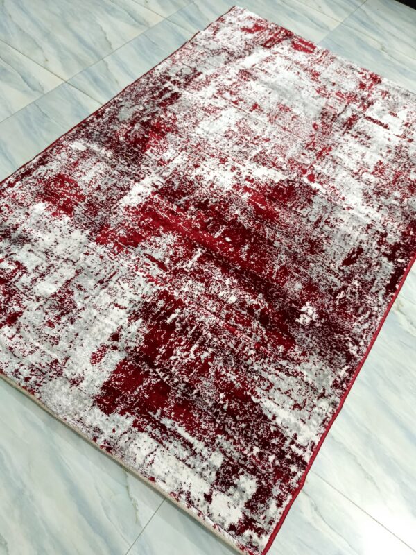 Crimson Fade – 4x6 Ft Abstract Rug in Red & Frosted Grey - Image 5