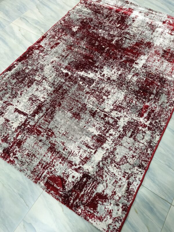 Crimson Fade – 4x6 Ft Abstract Rug in Red & Frosted Grey - Image 6