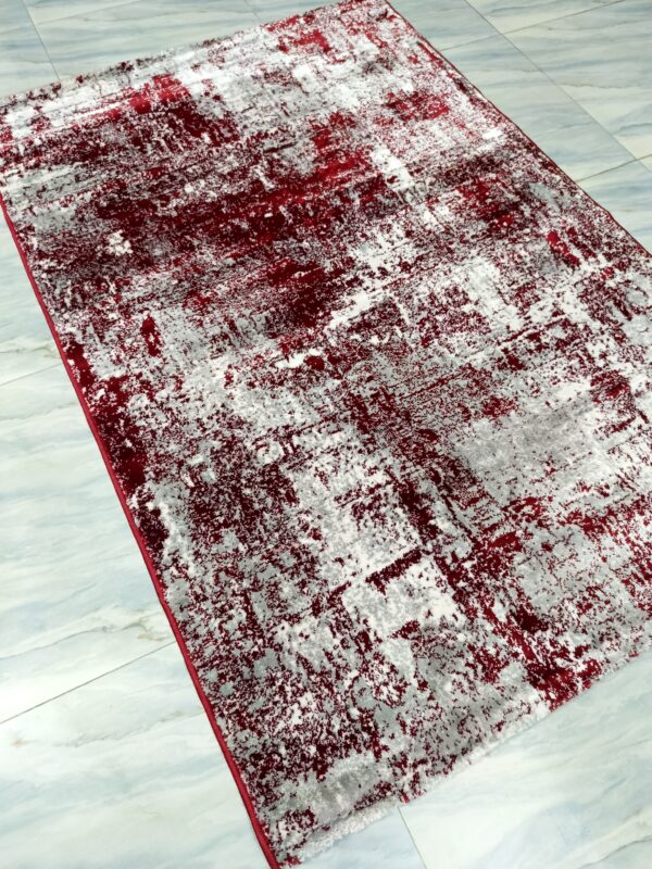 Crimson Fade – 4x6 Ft Abstract Rug in Red & Frosted Grey - Image 7